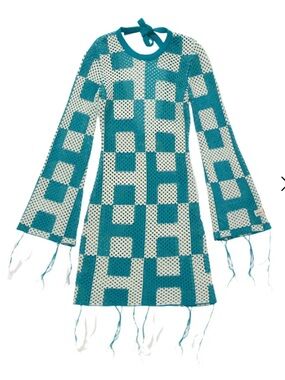 Urban Outfitters HONOR THE GIFT CROCHET DRESS TEAL Small NEW